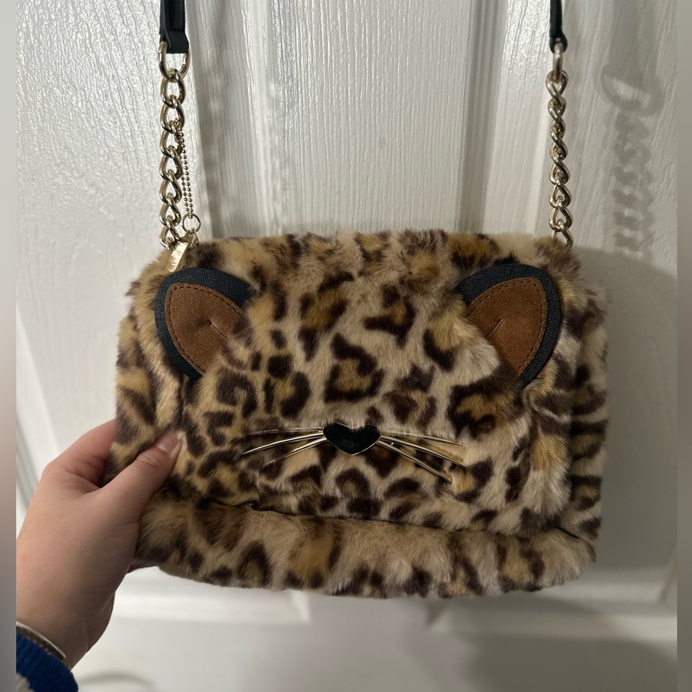 Kate Spade  Leopard Print Faux Fur Cat Face Crossbody Bag - Brown